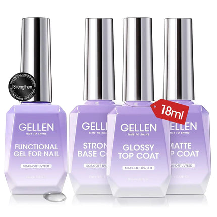 GELLEN Nail Polish Set 18ml 4PCS Kit Base Coat Top Gel Cuticle Softener Oil Salon Quality Manicure Pedicure Valentines Gift