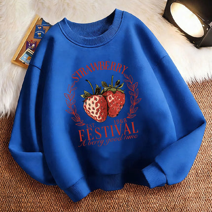 2026 Children's Sweatshirt Pullover Spring Strawberry Design Printed Crew Neck Graphic Print Hoodie Boy/Girl Kids Hoody