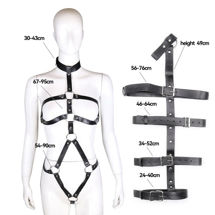 Thierry PU Leather Female Slave Body Harness Arm Cuffs Handcuffs for Adult Game, Fetish Bondage Rope Flirting Sex Toys for Women