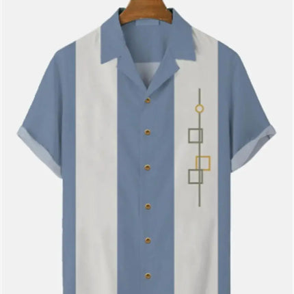 Stripes Simple Casual Dress Shirts European Size Men's Hawaiian Fashion Short Sleeve Loose Breathable Top Button Summer