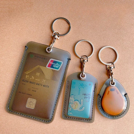 1-10pcs Keychain Card Holder Plastic Heavy Duty Badge Holder Vertical Clear ID Card Holder with Keyring