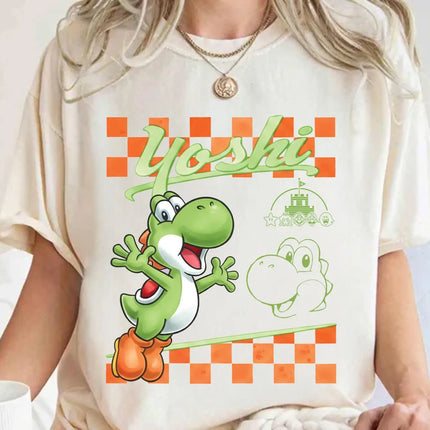 Super Mario Yoshi Vintage T-shirt Men and Women Summer Cotton Y2K Clothing Cartoon High Quality Short Sleeved Tee Streetwear