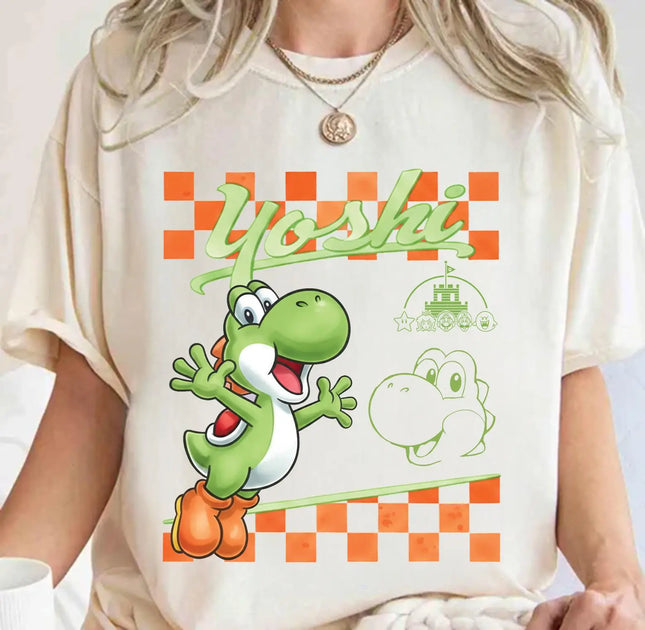 Super Mario Yoshi Vintage T-shirt Men and Women Summer Cotton Y2K Clothing Cartoon High Quality Short Sleeved Tee Streetwear