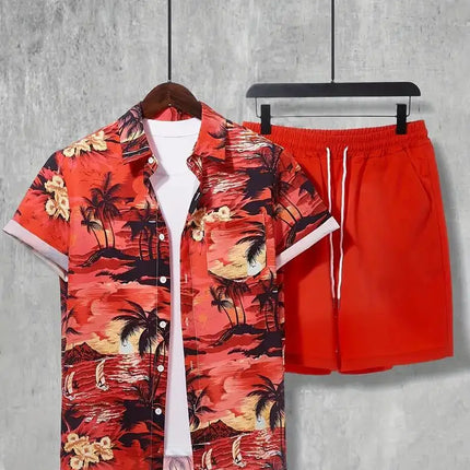 2025 Simple All-in-one Men's Shirt Set Coconut Tree Print 3D Printed Shirt And Shorts Set Summer Casual Vacation Hawaiian Shirt