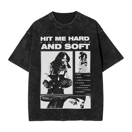 Billie Eilish Funny Poster Graphic Print T-shirt Men Women Fashion Vintage Washed Cotton O-neck Summer Tee Oversized Casual Top