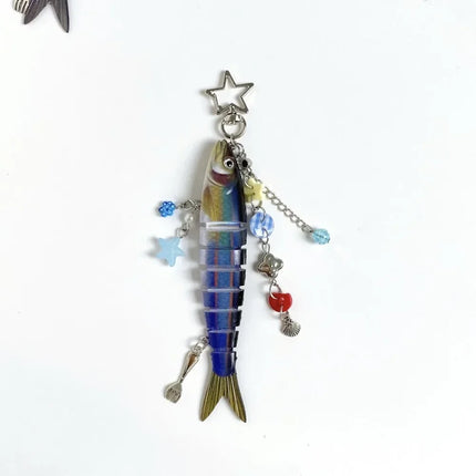 New Plastic Fish Keychain Multi Jointed Simulation Fish Hook Key Chain Backpack Pendant Gifts