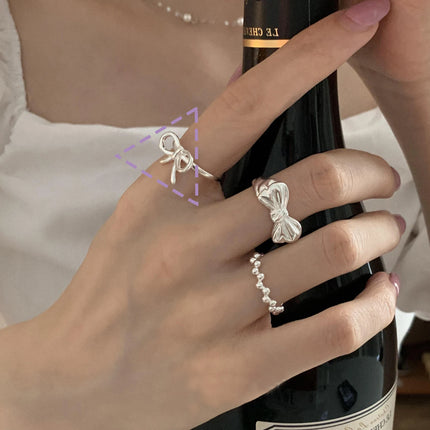 VENTFILLE 925 Sterling Silver Bow Tie Open Finger Ring For Women Gift Cute Design Fashion Jewelry Gift Wholesale