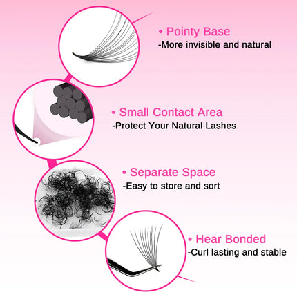 ARTSTAR 500Fans Loose Fans Eyelash Extensions 10D 12D 14D 16D 20D Pointy Base Lashes 8-17mm Length 0.03mm Thickness Volume Lash