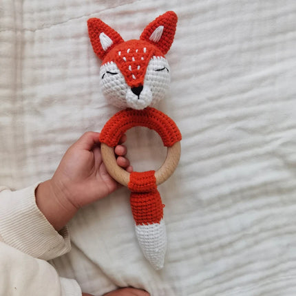 Amigurumi Cartoon Animal Baby Rattle Cute Wooden Ring Handhold Newborn Rattle Toys Handmade Pacifier Clips Kids Educational Toys