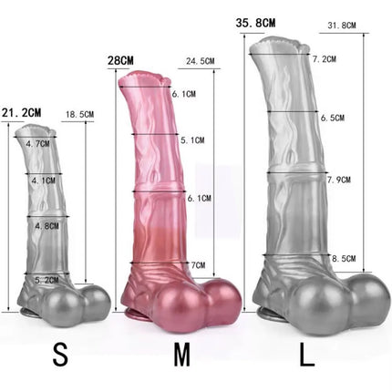 FAAK Colorful Silicone Ribbed Fantasy Horse Knot Dildo with Suction Cup Anal Sex Toys Soft Girthy Huge Fake Penis for Women