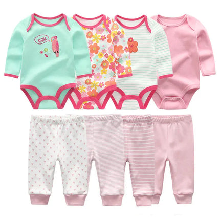 8 Pcs/Lot Bodysuits+Pants Baby Boy Girl Clothing Set Long Sleeve Cotton Unisex Suits Spring Autumn Roupas Para Bebe