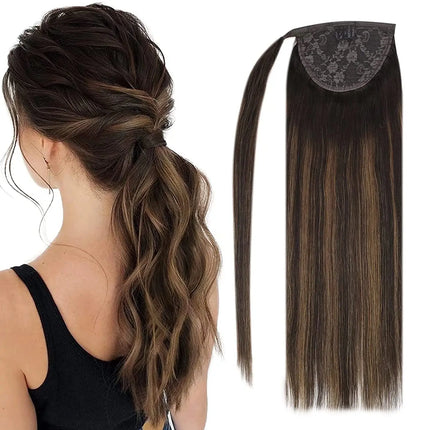 VeSunny Ponytail Human Hair Straight 80g Clip in Hair Extensions Human 14-22" Natural Hair Horse Tails No Claw Clip