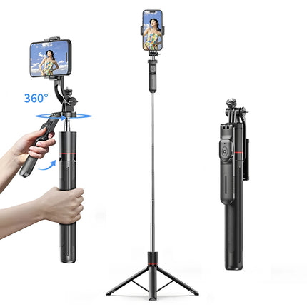 67in F16 Bluetooth Selfie Stick Tripod - Wireless Extendable Phone Holder with 1/4" Screw for Smartphone/Camera/Vlog