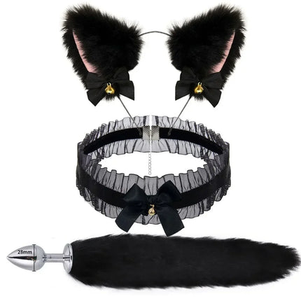 5Pcs Cute Fox Tail Anal Plug Bow-Knot Soft Cat Ears Headbands Collar Erotic Cosplay Couples Sex Toys Paw Gloves Bell Kawaii
