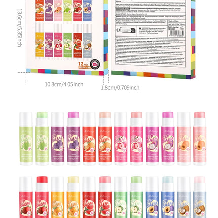 12 piece moisturizing lipstick set, alcohol free, lip care in autumn and winter, suitable for all skin types, fruit lipstick