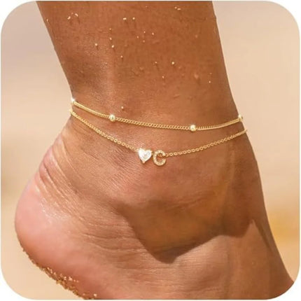 Trend Exquisite Gold Color Stainless Steel Inlay Zircon Heart 26 Letters Ankle Chain for Women Summer Beach Charm Jewelry Gifts