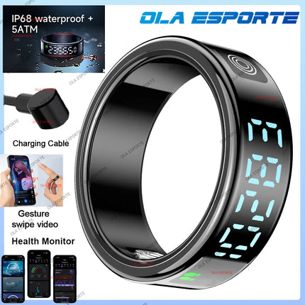Smart Ring with Display Screen and Touch, Health Manager, Gesture Swipe Video, 5 ATM Waterproof For Men Women Smartring 2025 New