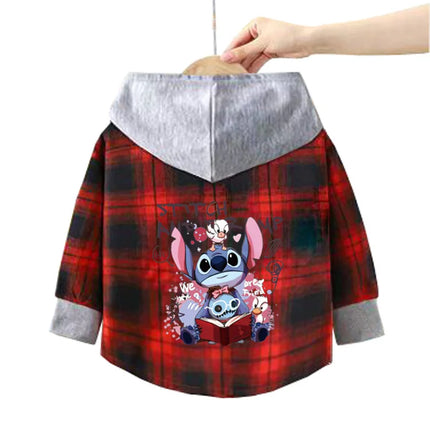 Children's stitch Hooded Shirts Kids blouse Boys Plaid Shirts Coat for Spring Autumn Girls Long-Sleeve Jacket Bottoming Clothing