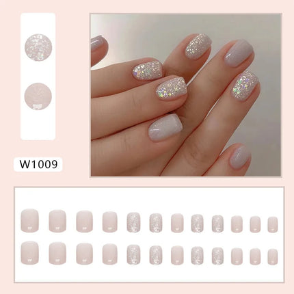 Fresh Flower 24 Pcs Press on Nails Pink Nail polish Glossy Artificial Finger Manicure Reusable False Nails for Women