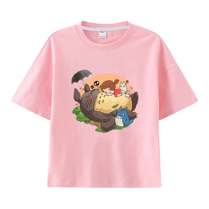 Summer Cartoon Miyazaki Totoro Print Children's Cotton T-shirt Short-sleeve Street Fashion Girls Clothes Cute Funny Kid Tees Top
