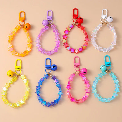Fashion Colorful Handmade Star Beads Bracelet Bell Keychain for Car Key Women Men Handbag Pendant Keyrings DIY Jewelry Gifts