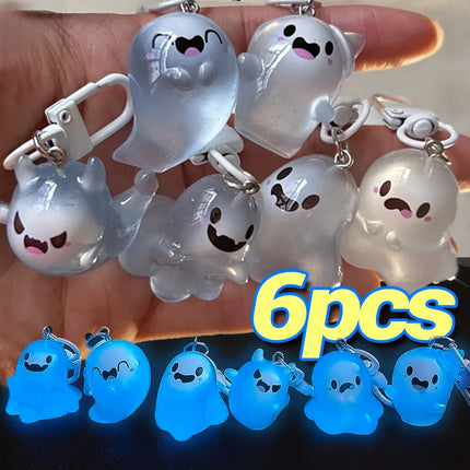 Ghost Keychain Luminous Keyring Halloween Key Holder Glow in The Dark Pendant Cartoon Resin Charm for Backpack Earphone Car Keys