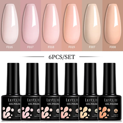 LILYCUTE 6Pcs/Set 7ML Gel DIY Nail Polish Bright Pink Semi Permanent Soak Off UV LED Gel Varnish Nail Art Design Manicure Kit