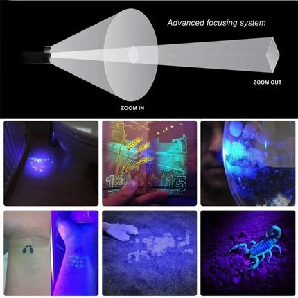 2 IN 1 UV Flashlight Purple White Dual Light 395nm Ultraviolet Torch Zoom Flashlight Detection Lighting Lamp for Pet Stains