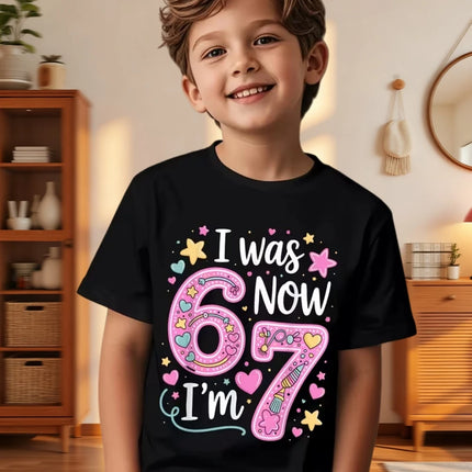 67 Meme T-Shirt for Kids 6-7 Years Old Birthday Party Gifts Summer Short Sleeve Tees Crew Neck Graphic Y2k Children's Clothing