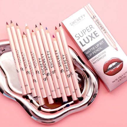 Matte Lip Liner Pencil Set of 12 Nude &Brown Shades Highly Pigmented Smooth Velvet Finish Long-Lasting Waterproof & Smudge-Proof