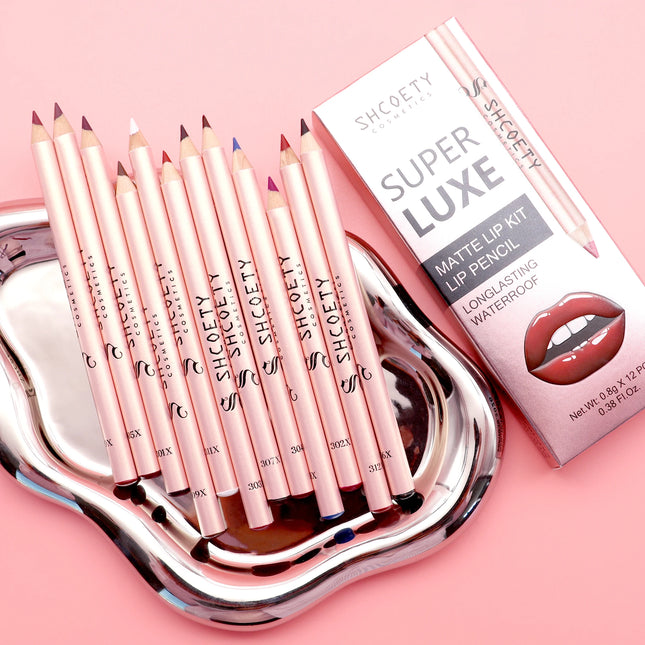 Matte Lip Liner Pencil Set of 12 Nude &Brown Shades Highly Pigmented Smooth Velvet Finish Long-Lasting Waterproof & Smudge-Proof