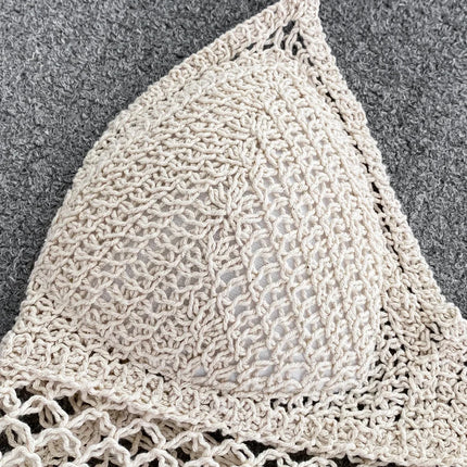 Knitted Tassels Hollow Out Tank Camis for Women Bohemian Style Halter Sleeveless Sexy Femme Corset Crop Tops Beach Tank Camisoles