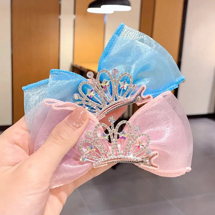Pastel Rainbow Hair Bows Gradient Color Princess Crown Hair Clips Standing Bowknot Hairpin Kids Barrette Korean Hair Accessories