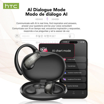 HTC NE19 Bluetooth Earphones AI OWS Sports Wireless Headphones with Mic Powerful Bass AI Translator Earbuds Waterproof Long Life