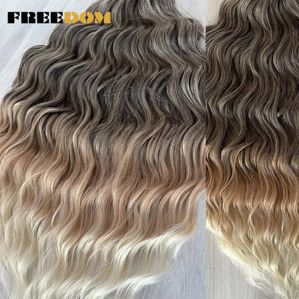 FREEDOM Synthetic Curly Braiding Hair Extensions 24 inch/60 cm Long Deep Wavy Twist Crochet Braids Hair Ombre Brown Rainbow Hair