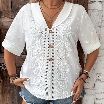 Elegant Directed Buttonhole Embroidery Apple Leaf Collar Shirt Stylish Fashionable Clothing
