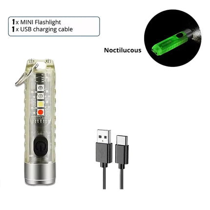 Mini Keychain Flashlight USB Rechargeable Powerful Flashlight Outdoor Camping COB Emergency Red and Blue Torch Tail Magnet Light