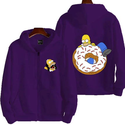 Sweet Donut The Simpsons Cartoon Anime Men's Hoodie Spring and Autumn Women's Extra Large Zipper Sportswear 2025 New Couple Jack