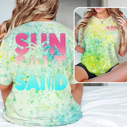 Sun Salt Sand Graphic T Shirts Funny Ocean Beach Series Men Women Aesthetic Short Sleeve Loose Casual Vacation Trip Y2K Tops