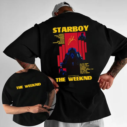 Rapper The Weeknd Starboy Album 2026 Merch T-Shirt Men's Summer Street Gothic Hip-Hop Vintage Cotton Short Sleeve Casual T-shirt