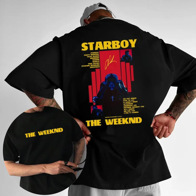 Rapper The Weeknd Starboy Album 2026 Merch T-Shirt Men's Summer Street Gothic Hip-Hop Vintage Cotton Short Sleeve Casual T-shirt