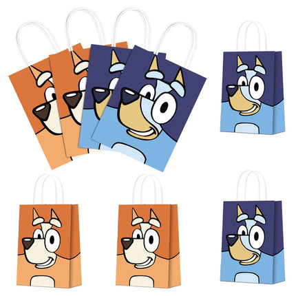 6/12Pcs Bluey Theme Gift Bag Set Bingo Anime Children's Birthday Party Biscuit Candy Packaging Bag Gifts Storage Party Supplies