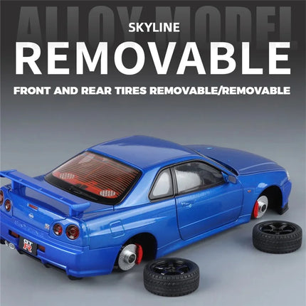 1:18 Skyline Ares GTR GT-R R34 Alloy Sports Car Model Diecasts Metal Racing Car Vehicles Model Simulation Sound Light Kids Gifts