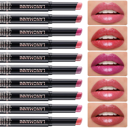 10 Color Glitter Pearlescent Lipstick Waterproof Lasting Diamond Lipstick Shiny Lip Gloss Non-stick Cup Red Sexy Lip Tint Makeup