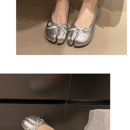 Summer Women's Bowknot Flat Tabi Ninja Shoes Pig Toe Slippers Lazy Person Horse Hoof Shoes Women Split Toe Mocassines Loafers