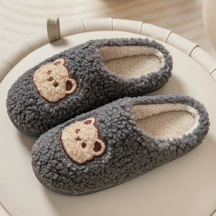 Cute Bear Fluffy Slippers Warm Plush House Shoes for Women and Men