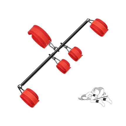 Adjustable Spreader Bar Bondage Set – Hand & Ankle Cuffs with Collar for Couples’ BDSM Play (Adult Use Only)
