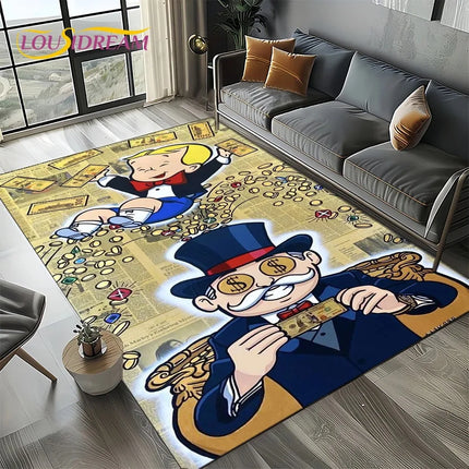 3D Rich Man Game Monopoly Dollar Cartoon Carpet Rug for Living Room Bedroom Home Sofa Decoration Kid Area Rug Non-slip Floor Mat