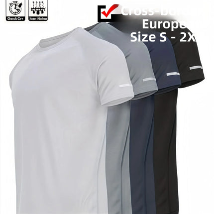 Men's Short Sleeve Sport T-shirt Quick Dry Running Blue Football Training Fitness Casual Wear Polyester Fiber round Neck T-shirt