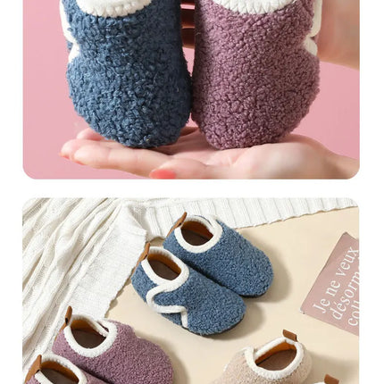 슬리퍼 Child Cotton Slippers Solid Warm Kids Winter Home Shoes Boys Girls Plush Floor Shoes Indoor Soft Sole Anti-slip Cotton Shoes